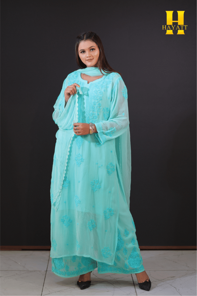 Luckhnowi chickankari suit- HBG2044 - Image 2