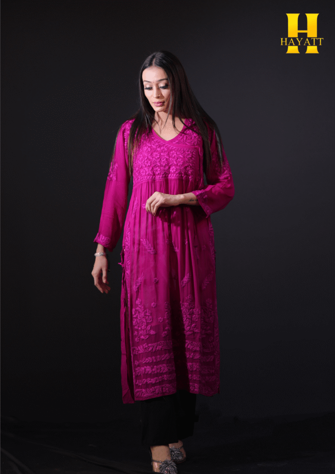 Lucknowi chickankari kurti-HBG 2018 - Image 4